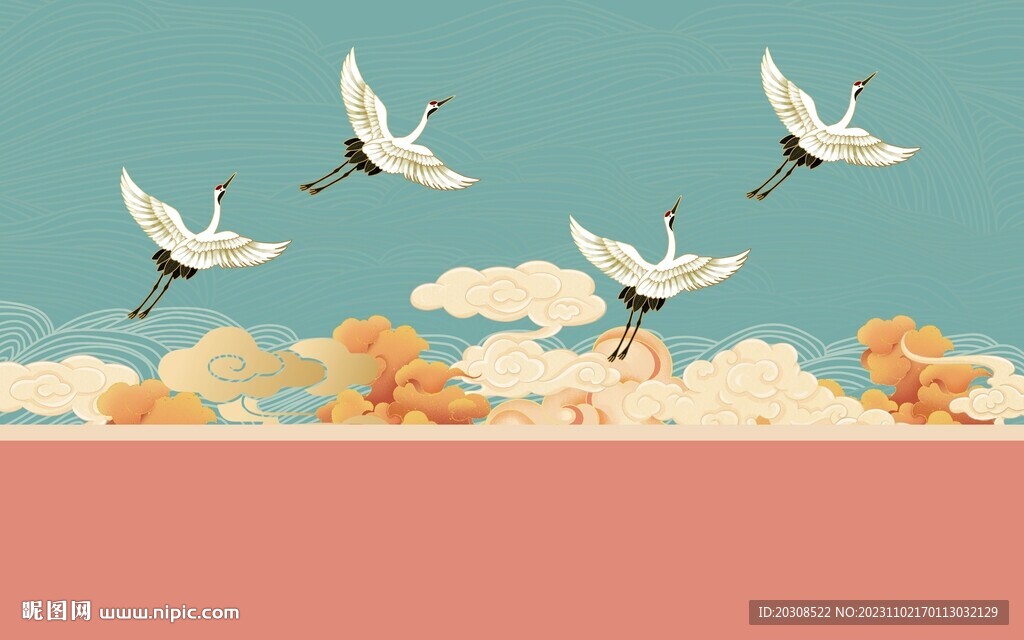 新中式飞鹤背景墙