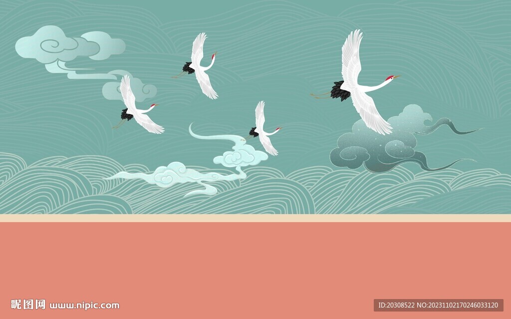 新中式飞鹤背景墙