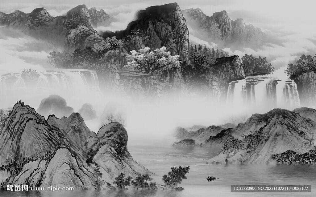 高清 最新灰色山水 TiF分层