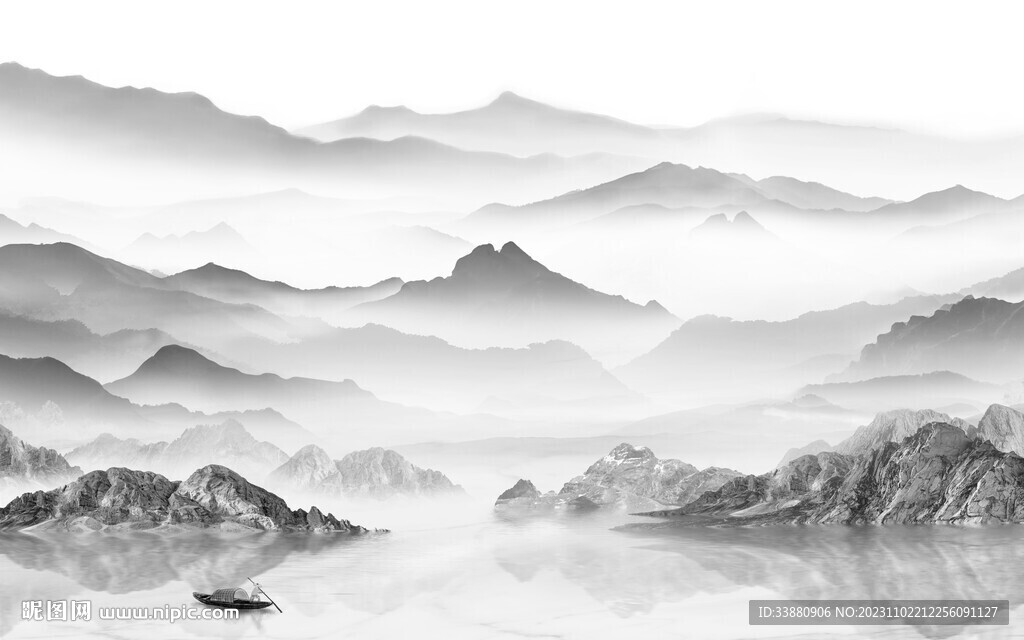 意境 清晰灰色山水 TiF分层