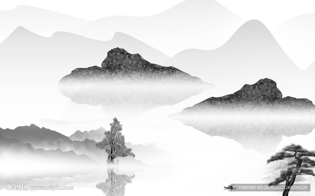 简约 最新灰色山水 TiF分层