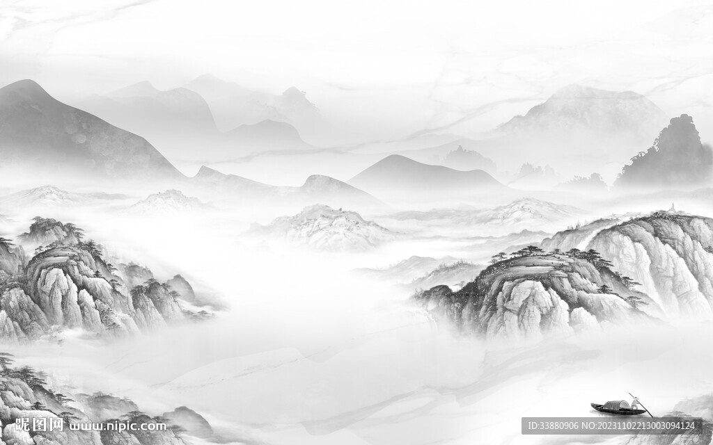 最新 清晰灰色山水 TiF分层