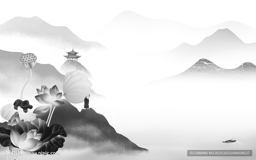 高端 清晰灰色山水 TiF分层