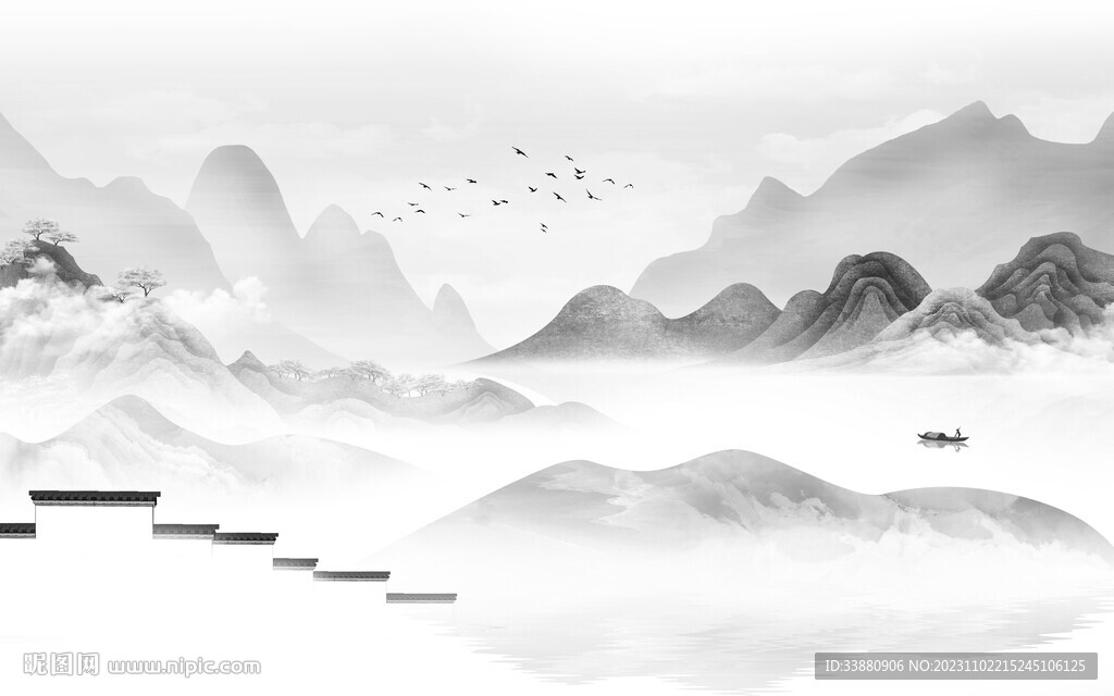 人气 清晰灰色山水 TiF分层