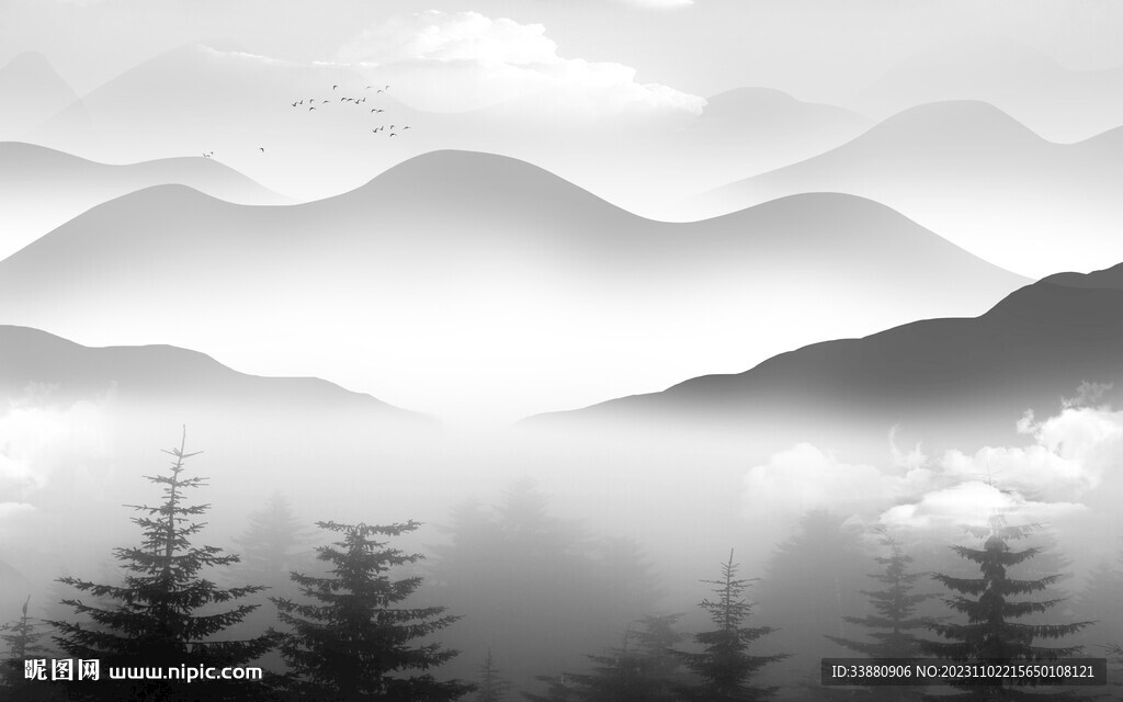 大气 清晰灰色山水 TiF分层