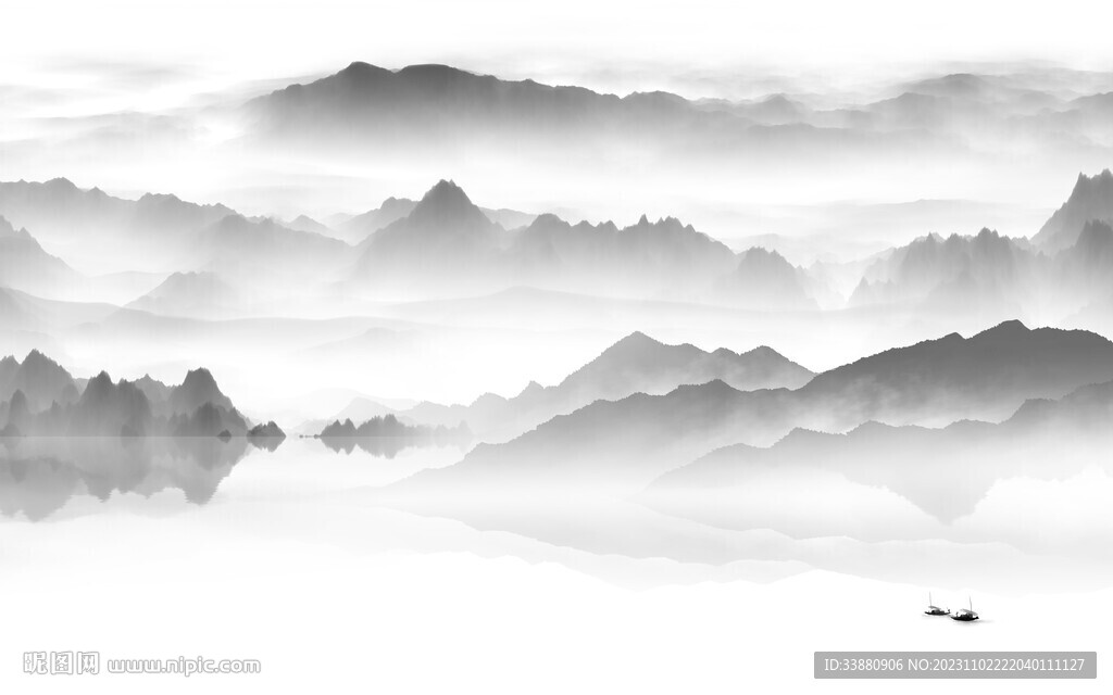 客厅 中式灰山水画 Tif分层