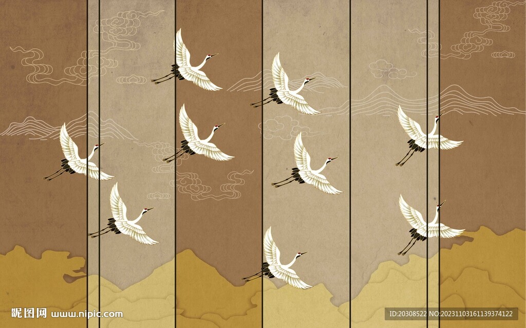 新中式飞鹤背景墙