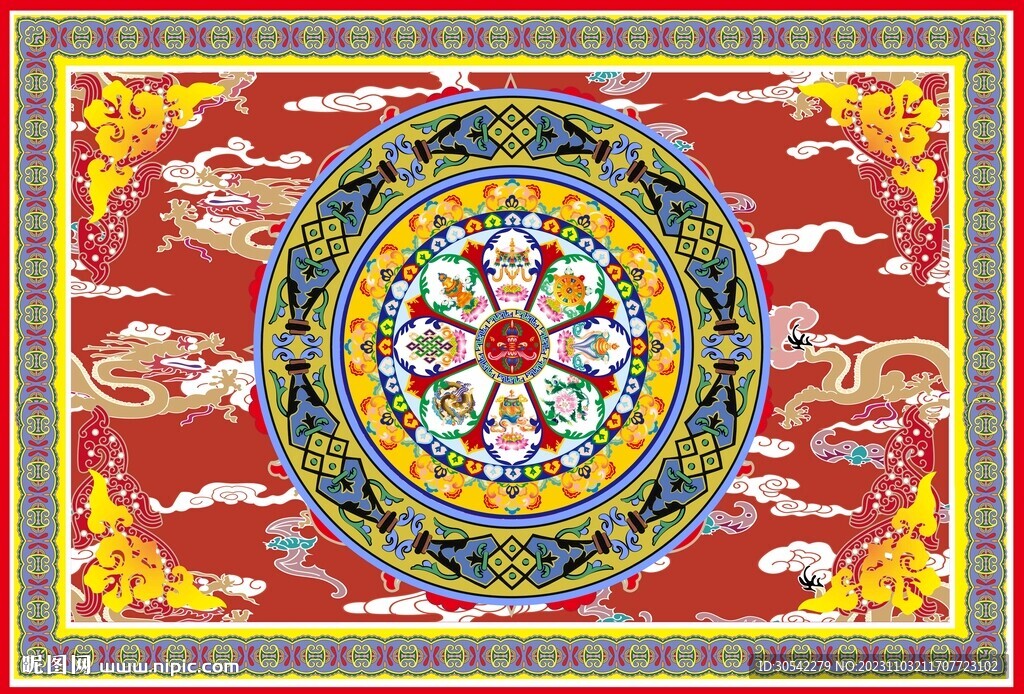 中式地毯吉祥八宝龙纹地毯