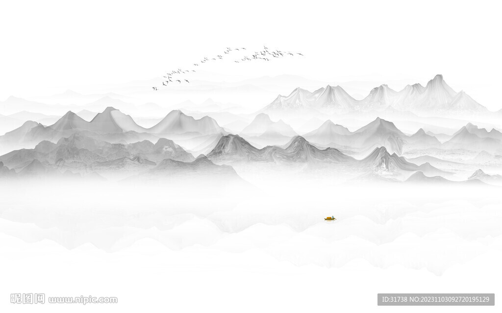 水墨山水画背景墙