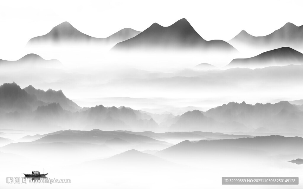 高档 高清灰色山水 TIF分层