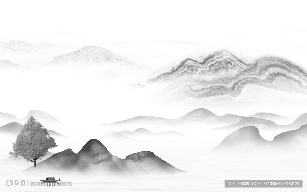 别墅 灰色山水背景 TIF分层