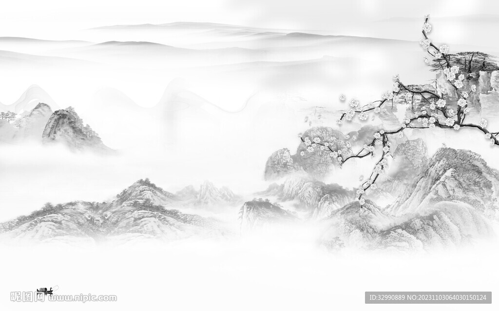 新品 灰色山水背景 TIF分层