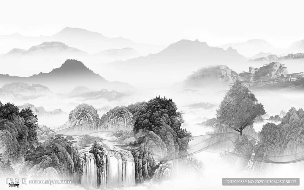 新款 灰色山水背景 TIF分层