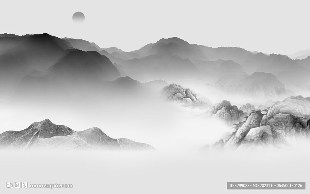 爆款 灰色山水背景 TIF分层