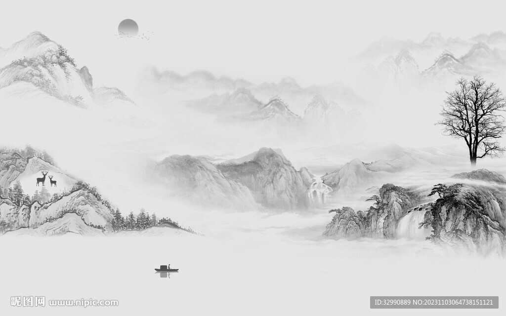 人气 高清灰色山水 TIF分层