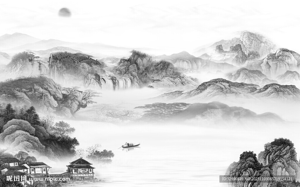 高端 灰色山水背景 TIF分层