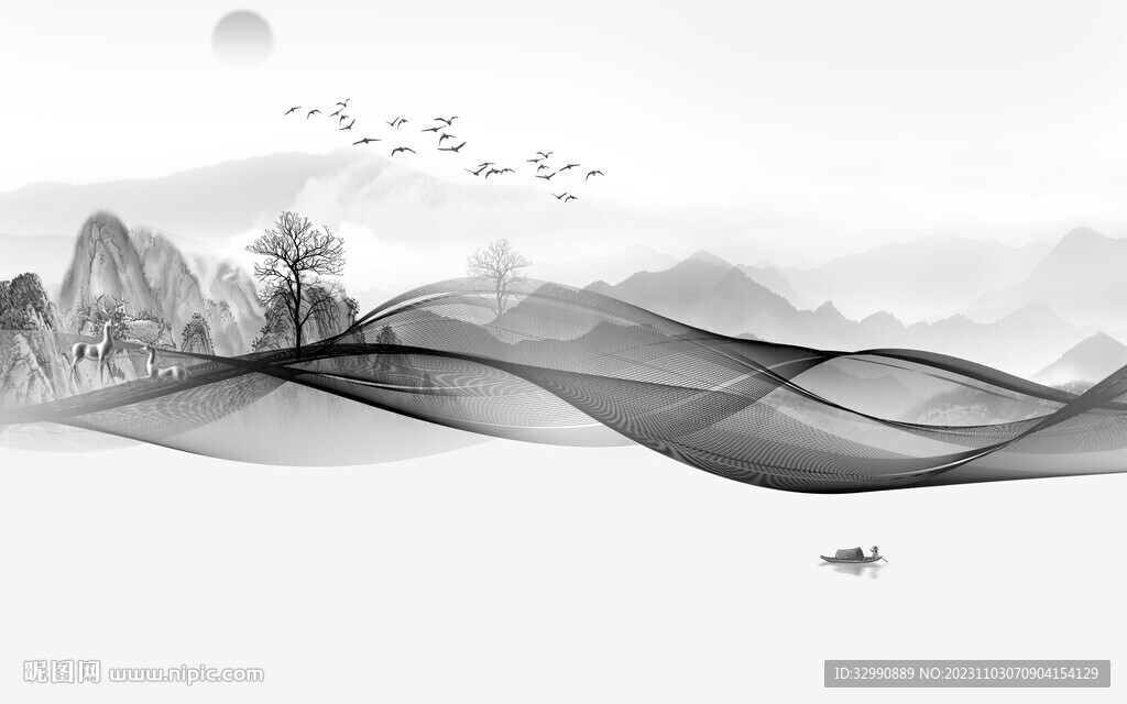 人气 灰色山水背景 TIF分层