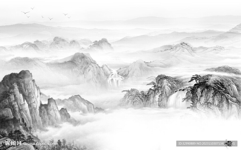 大气 灰色山水背景 TIF分层