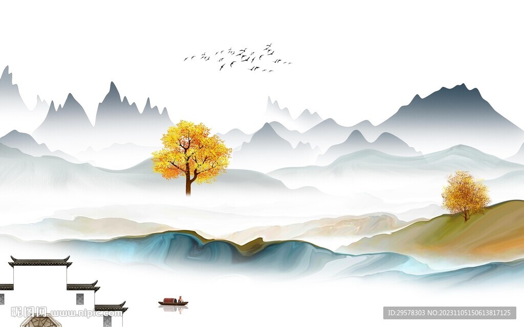 高档 意境中式山水 TIF分层