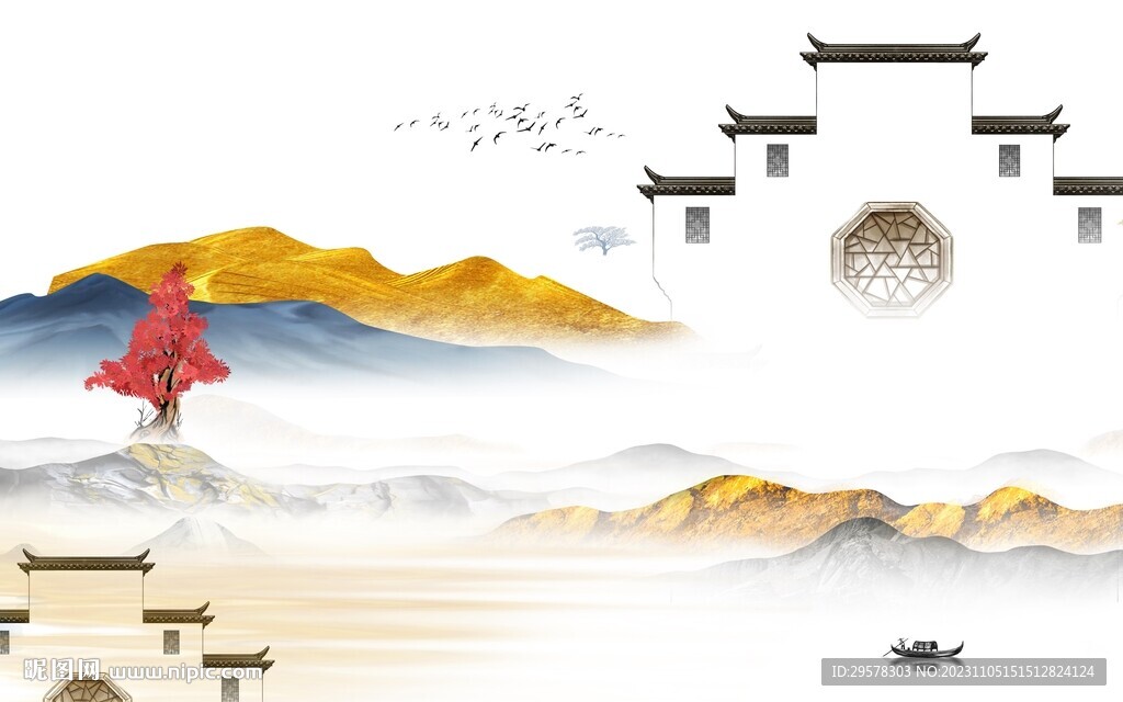 简约 意境中式山水 TIF分层