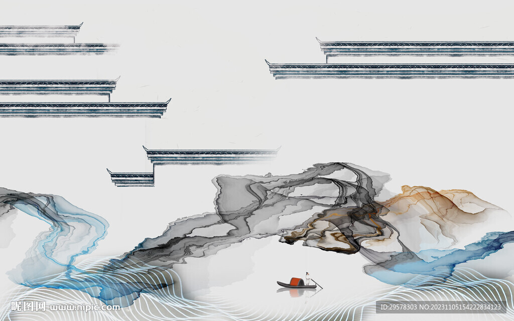 最新 意境中式山水 TIF分层