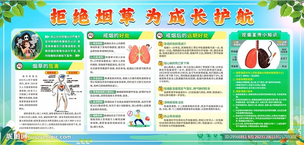 控烟戒烟禁烟健康教育宣传栏版面