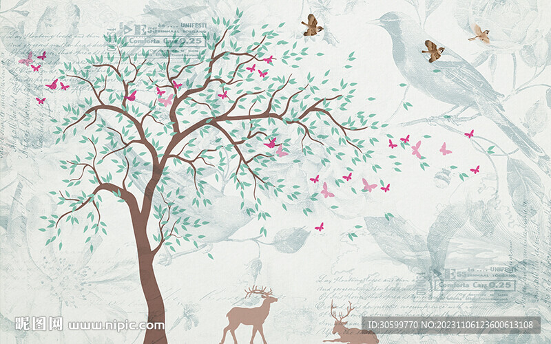 森林麋鹿电视背景墙