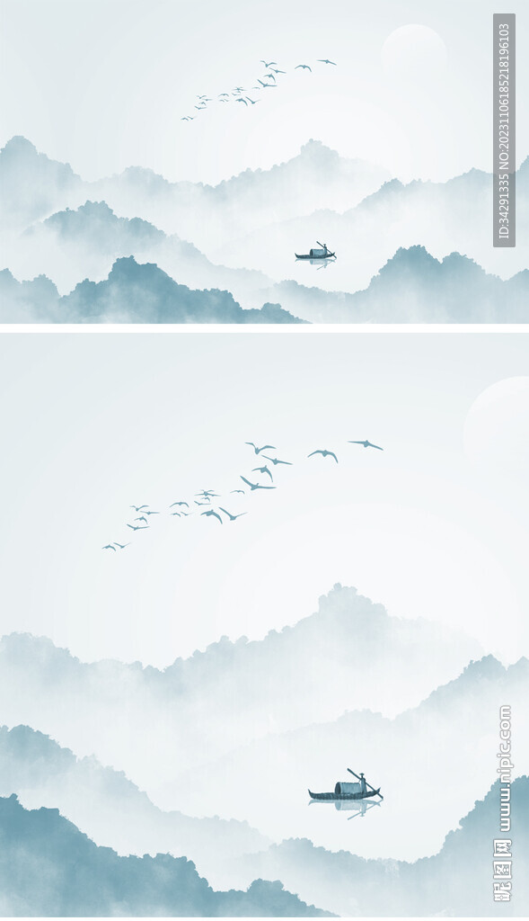 现代 中式 山水 背景壁画 