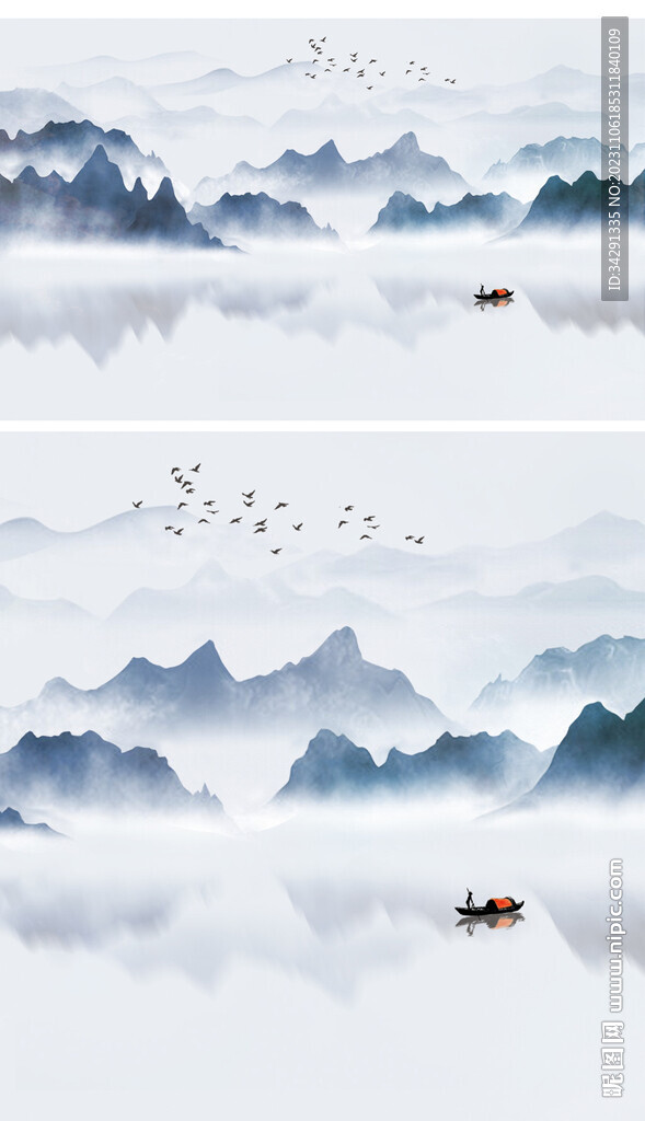 高清意境山水背景墙壁画