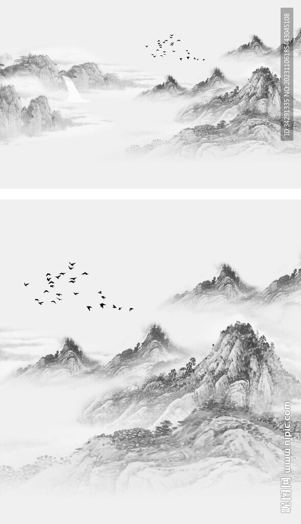 高清意境山水背景墙壁画