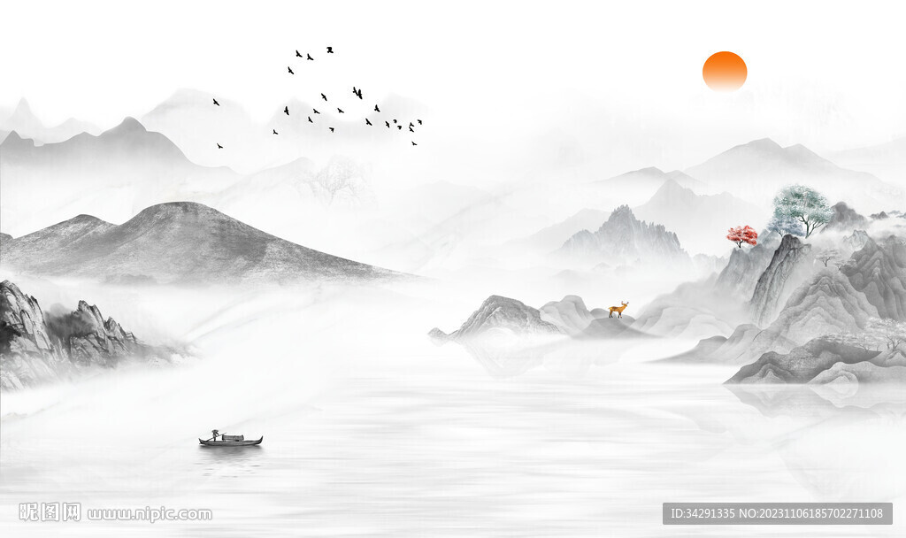 高清意境山水电视墙壁画