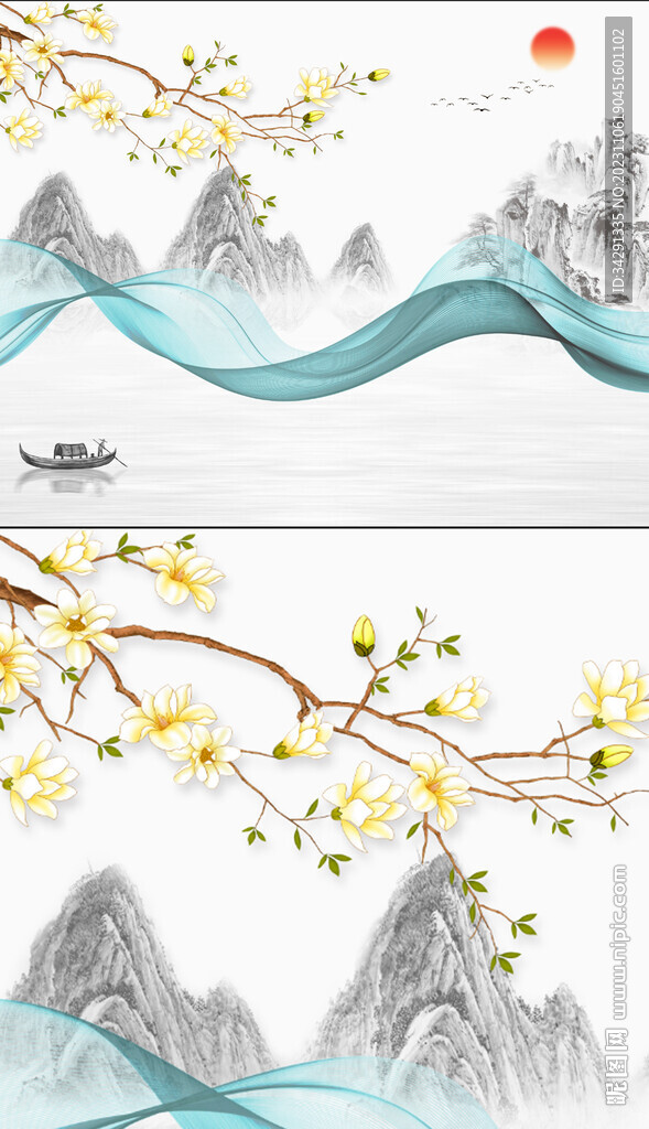 高清意境山水背景墙壁画