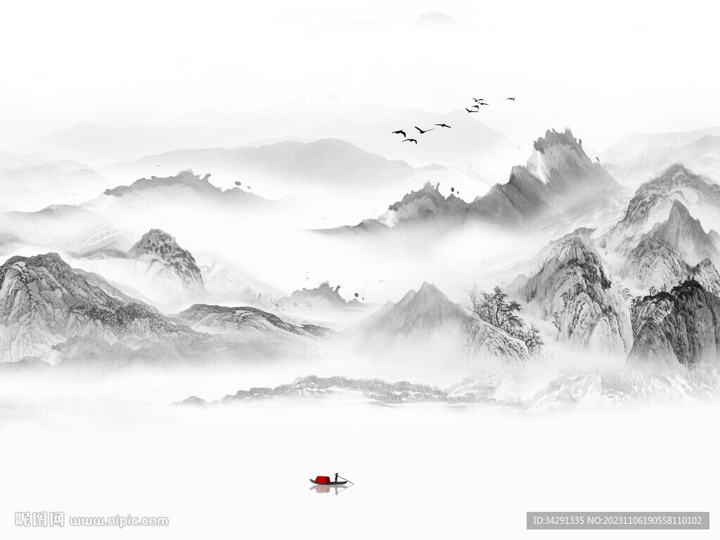 高清意境山水背景墙壁画