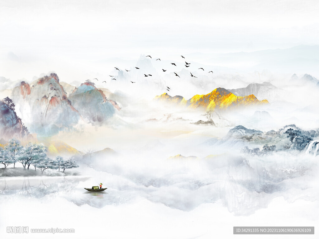 高清意境山水背景墙壁画