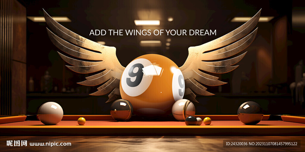 创意翅膀台球桌球文化壁画背景墙