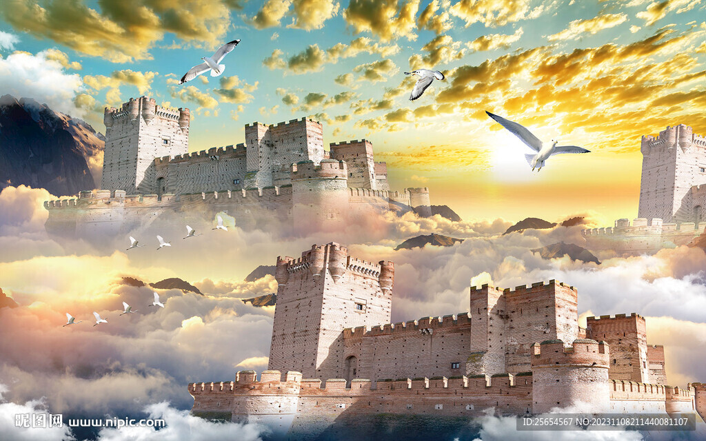 梦幻天空城堡背景墙