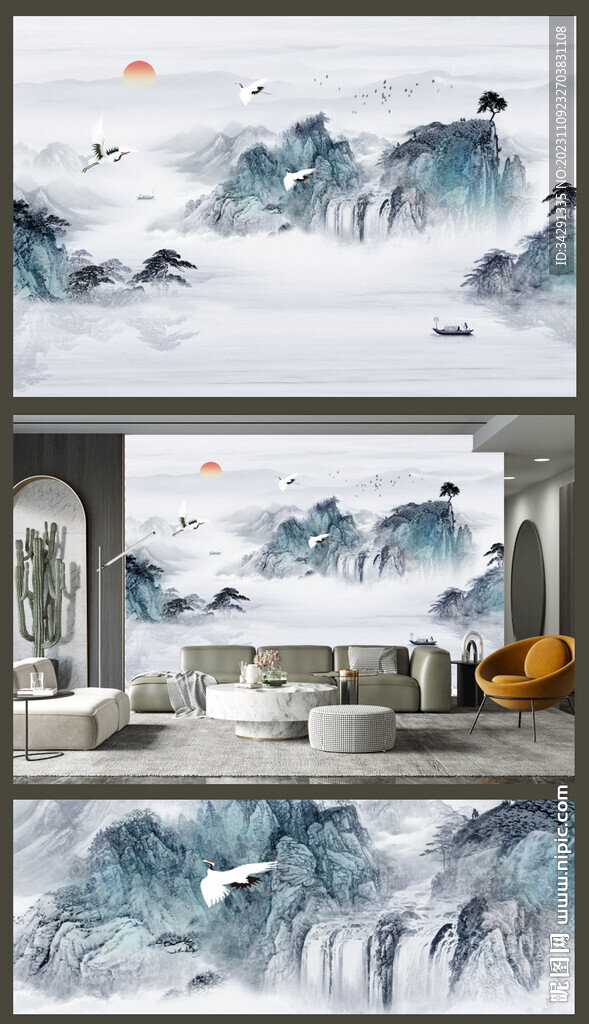 原创高清新中式水墨山水画