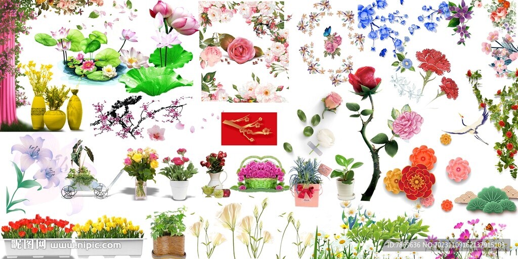 多种鲜花素材彩色鲜花背景玫瑰