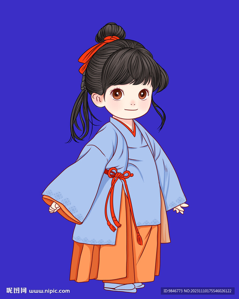 手绘插画Q版可爱小女孩