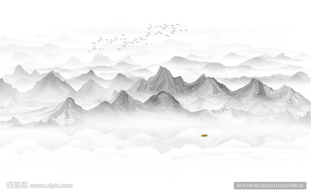 公司前台山水画背景墙