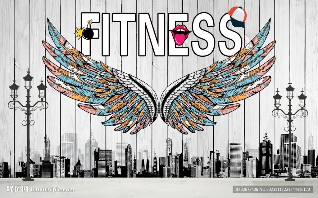 复古工装网红直播间翅膀背景墙