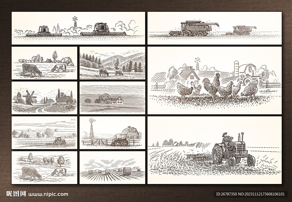 矢量手绘乡村田园