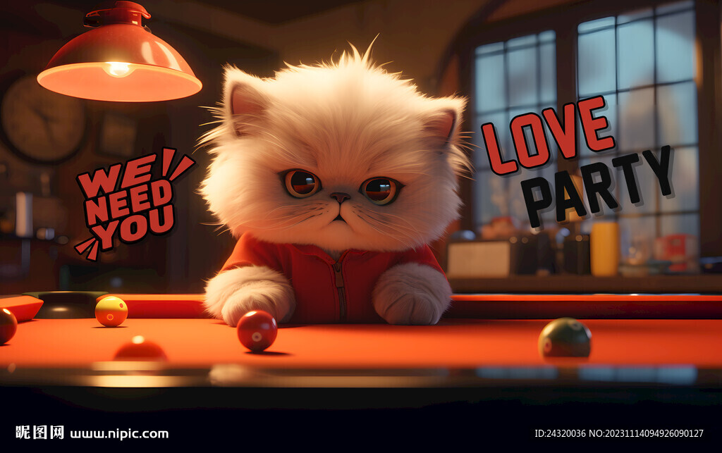 创意猫咪台球桌球壁画装饰设计