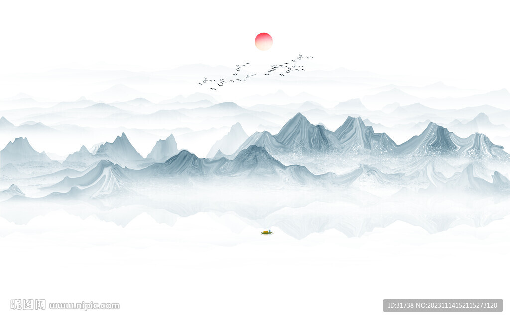 现代简约水墨山水画背景墙