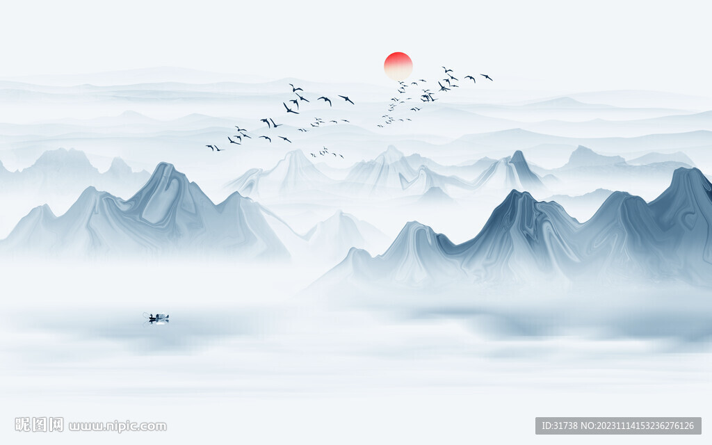 前台水墨山水画背景画