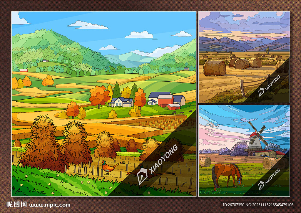 矢量手绘乡村田园