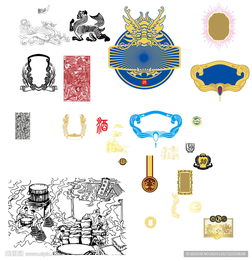 酿酒流程白酒酒文化矢量图