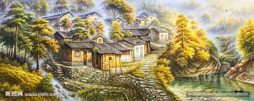 山水画油画风景