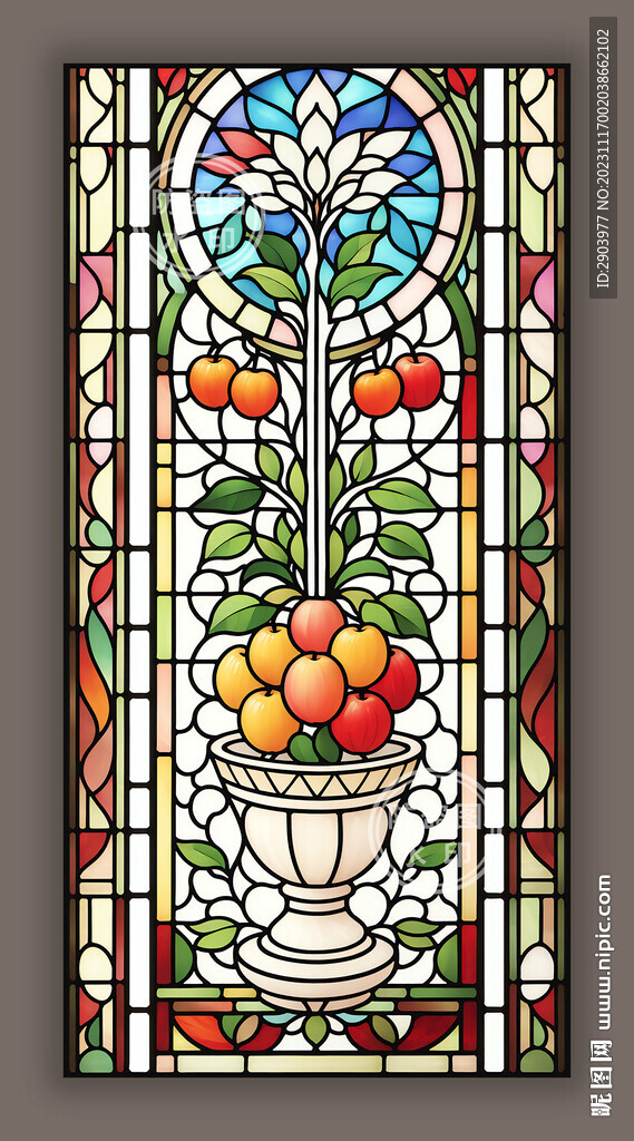 餐厅主题蒂凡尼彩绘水果玻璃图案
