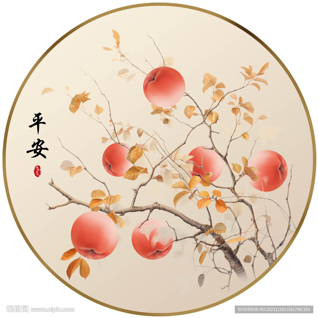 新中式高档餐厅苹果寓意装饰画